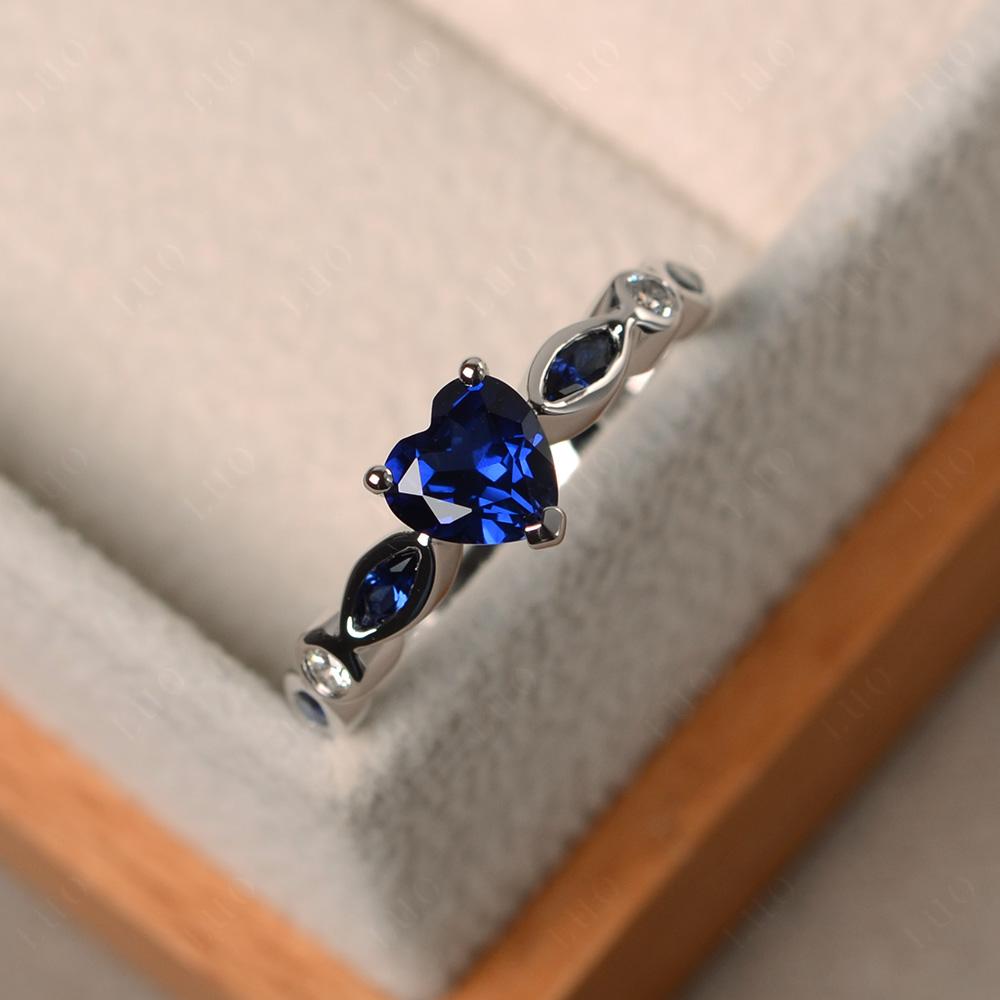 Heart Lab Sapphire Wedding Ring - LUO Jewelry