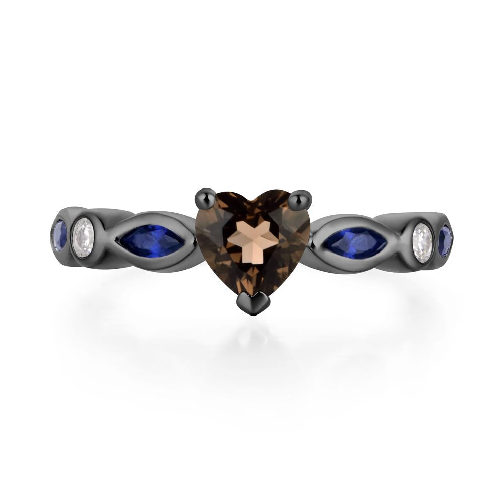 Heart Smoky Quartz Wedding Ring - LUO Jewelry #metal_black finish sterling silver