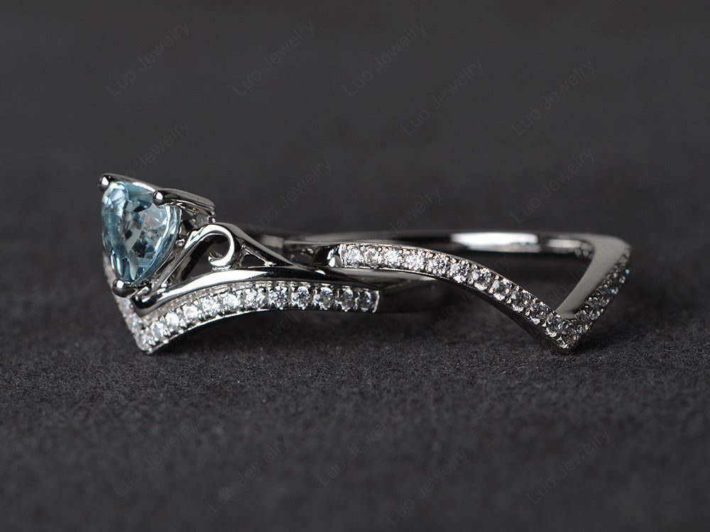 Heart Shaped Aquamarine Bridal Set Ring Rose Gold - LUO Jewelry