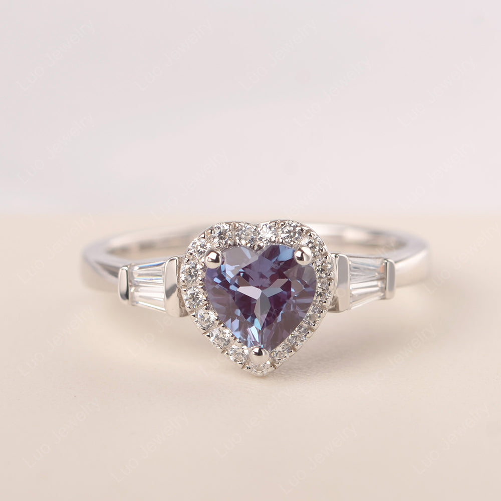 Hear Cut Alexandrite Halo Wedding Ring Rose Gold - LUO Jewelry