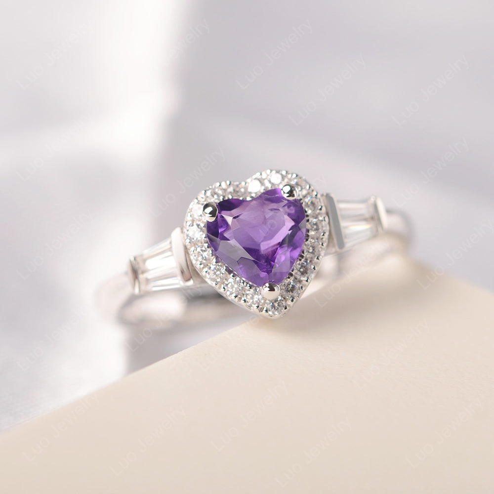 Hear Cut Amethyst Halo Wedding Ring Rose Gold - LUO Jewelry