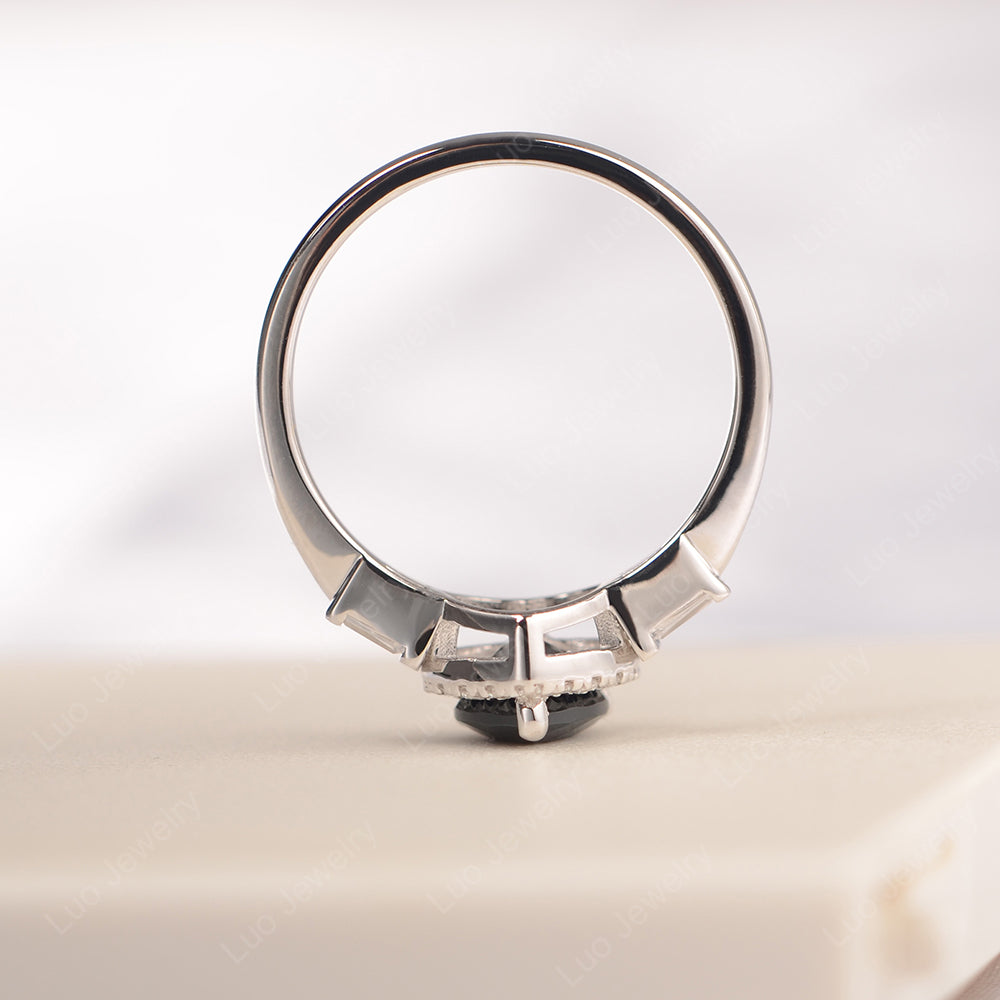 Hear Cut Black Stone Halo Wedding Ring Rose Gold - LUO Jewelry