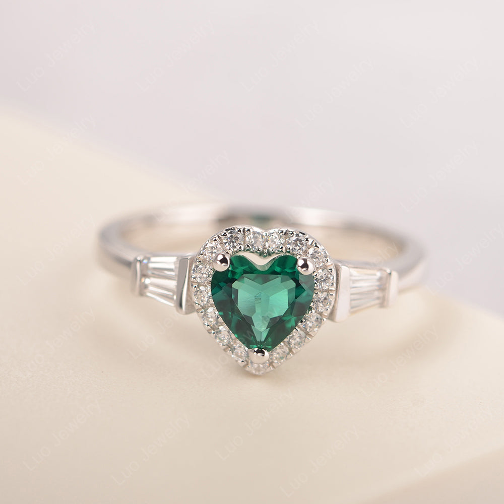 Hear Cut Lab Emerald Halo Wedding Ring Rose Gold - LUO Jewelry