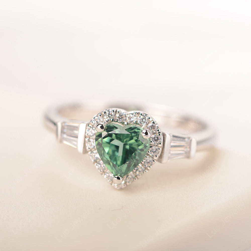 Hear Cut Green Sapphire Halo Wedding Ring Rose Gold - LUO Jewelry