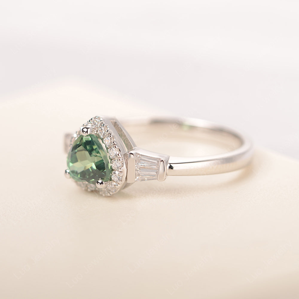 Hear Cut Green Sapphire Halo Wedding Ring Rose Gold - LUO Jewelry