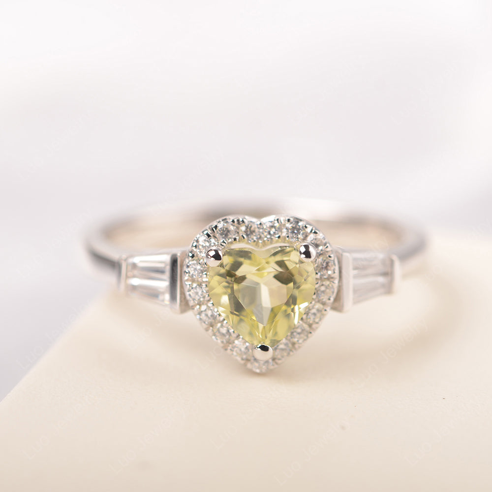 Hear Cut Lemon Quartz Halo Wedding Ring Rose Gold - LUO Jewelry