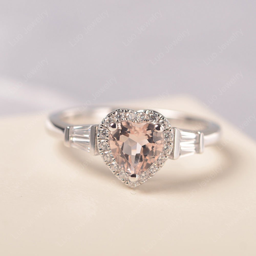 Hear Cut Morganite Halo Wedding Ring Rose Gold - LUO Jewelry