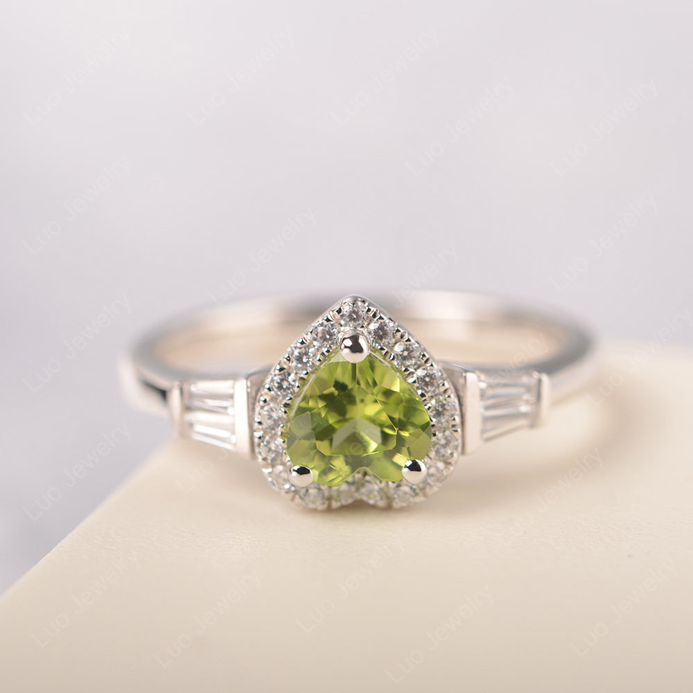 Hear Cut Peridot Halo Wedding Ring Rose Gold - LUO Jewelry