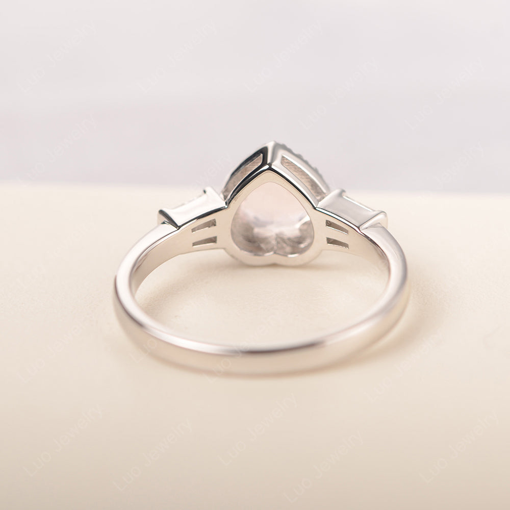 Hear Cut Rose Quartz Halo Wedding Ring Rose Gold - LUO Jewelry