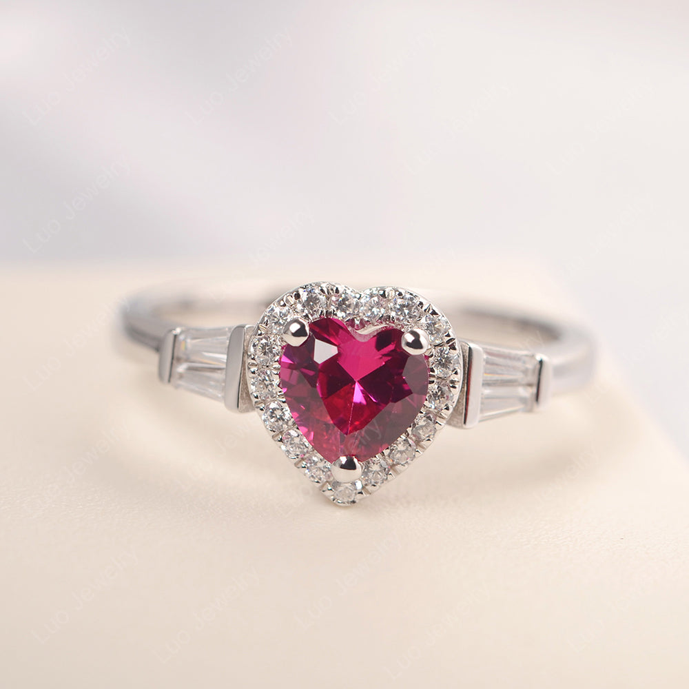 Hear Cut Ruby Halo Wedding Ring Rose Gold - LUO Jewelry