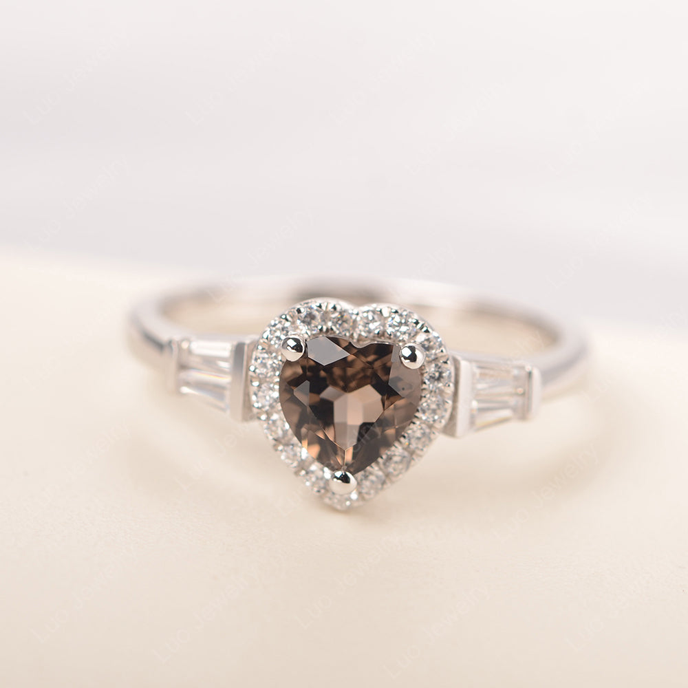 Hear Cut Smoky Quartz  Halo Wedding Ring Rose Gold - LUO Jewelry