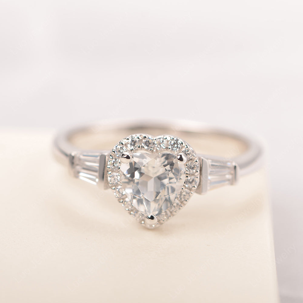 Hear Cut White Topaz Halo Wedding Ring Rose Gold - LUO Jewelry