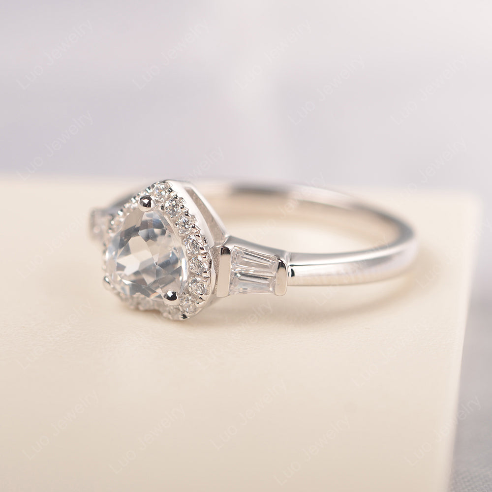 Hear Cut White Topaz Halo Wedding Ring Rose Gold - LUO Jewelry