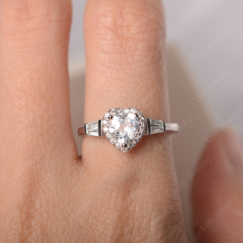 Hear Cut White Topaz Halo Wedding Ring Rose Gold - LUO Jewelry