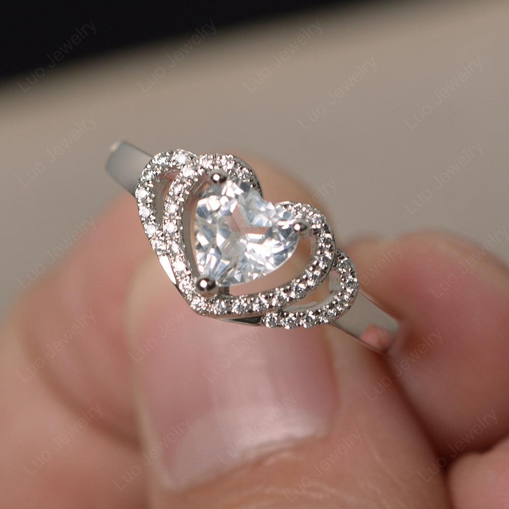 White Topaz Double Halo Heart Ring LUO