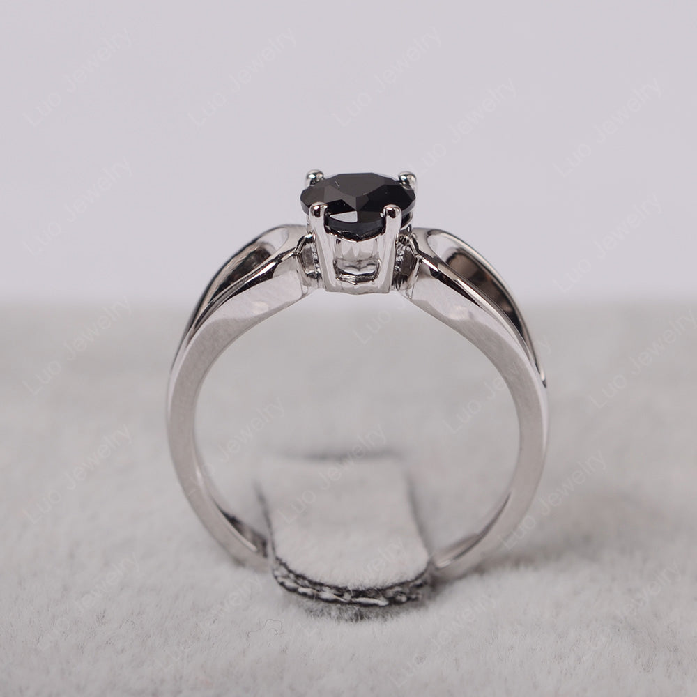 Heart Black Stone Ring Split Shank Silver - LUO Jewelry