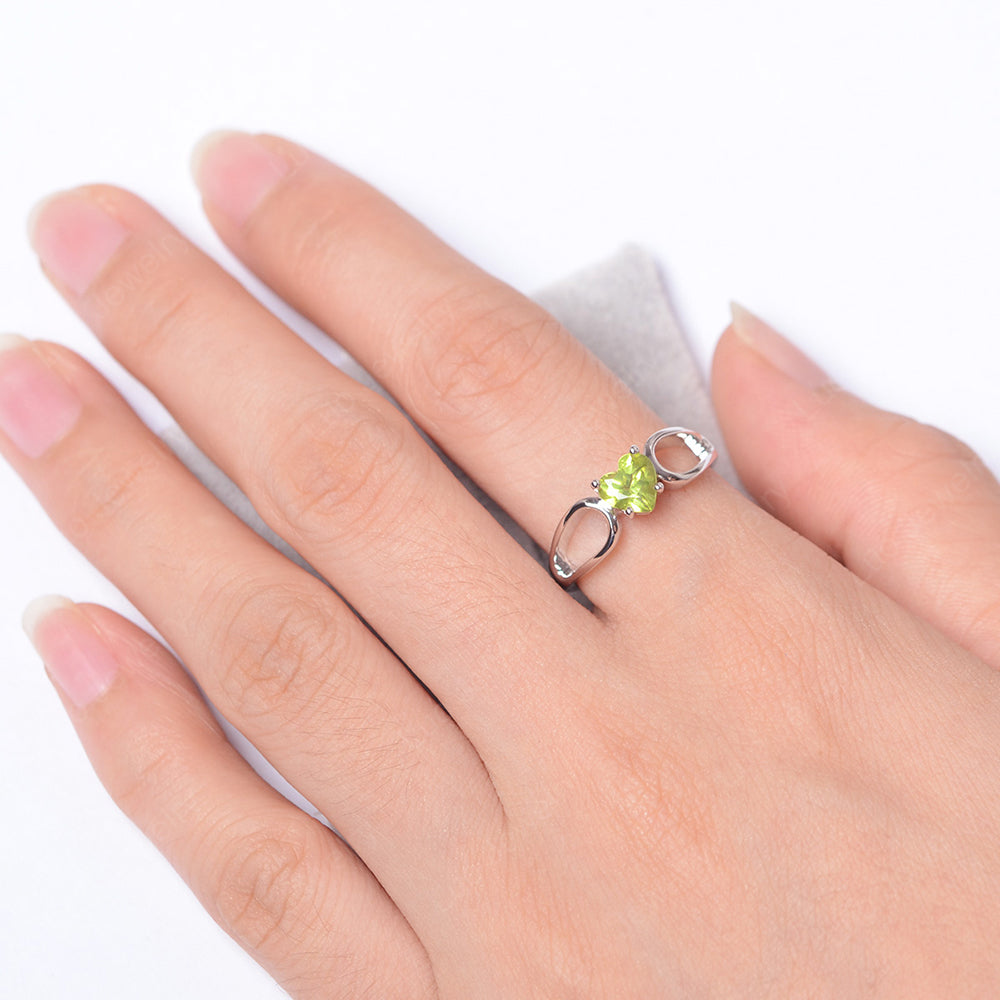 Heart Peridot Ring Split Shank Silver - LUO Jewelry