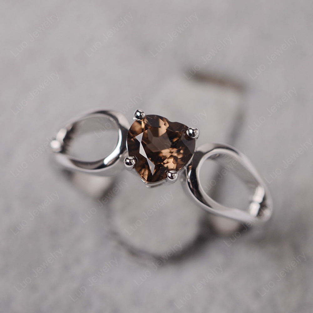 Heart Smoky Quartz Ring Split Shank Silver - LUO Jewelry