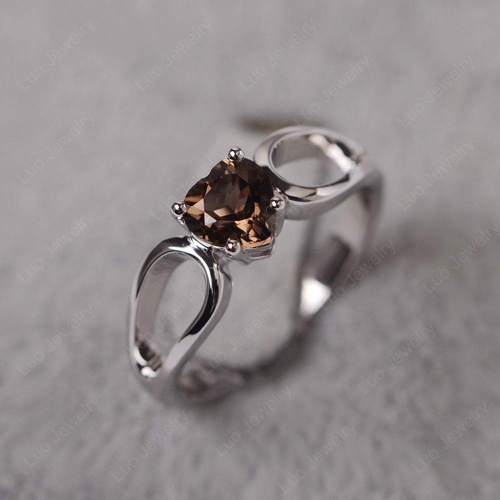 Heart Smoky Quartz Ring Split Shank Silver - LUO Jewelry