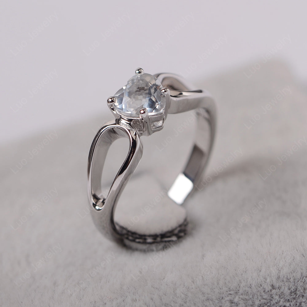 Heart White Topaz Ring Split Shank Silver - LUO Jewelry