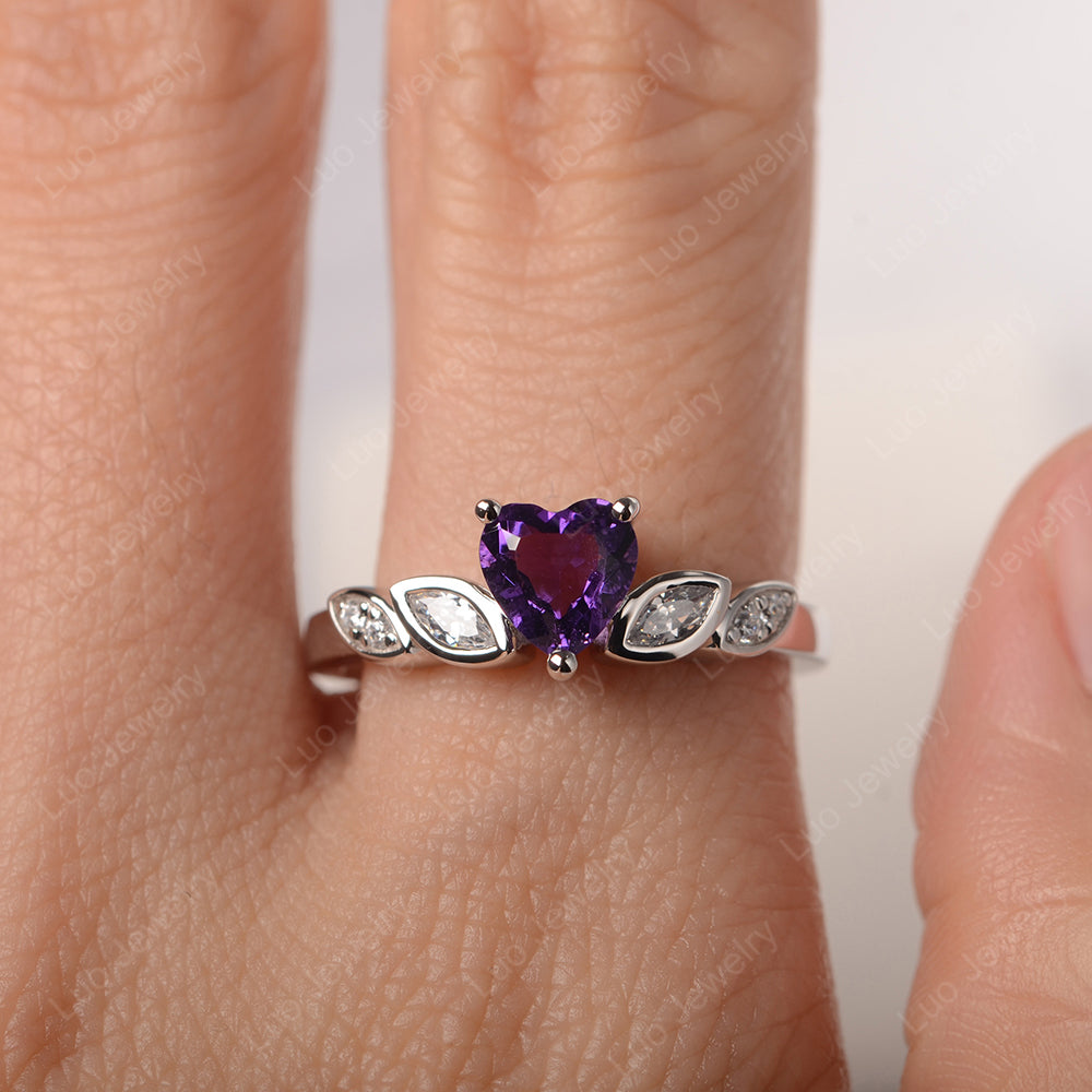Vintage Heart Amethyst Ring White Gold - LUO Jewelry