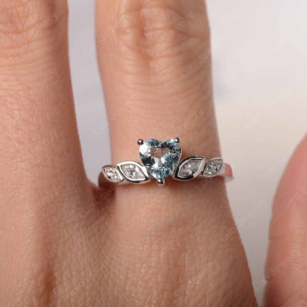 Vintage Heart Aquamarine Ring White Gold - LUO Jewelry
