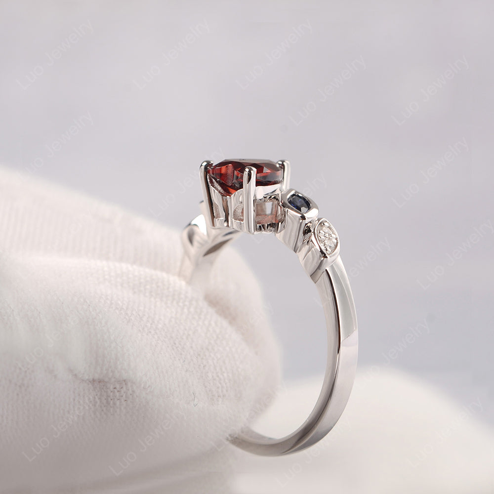 Vintage Heart Garnet Ring White Gold - LUO Jewelry