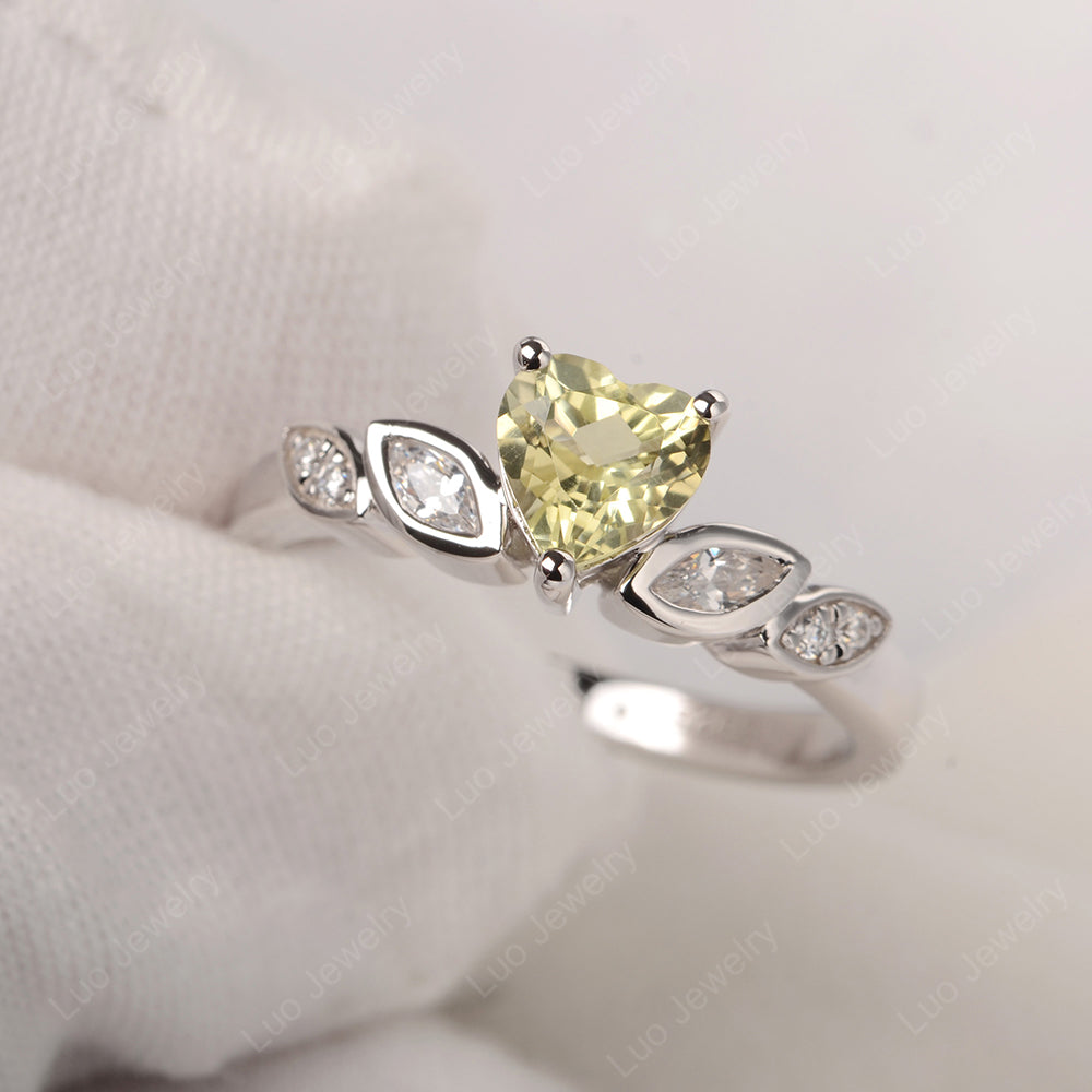 Vintage Heart Lemon Quartz Ring White Gold - LUO Jewelry