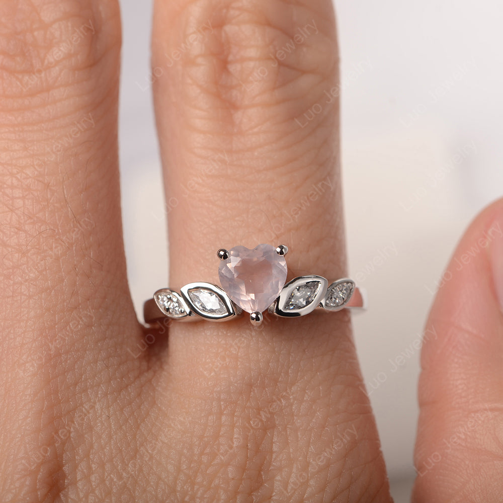 Vintage Heart Rose Quartz Ring White Gold - LUO Jewelry