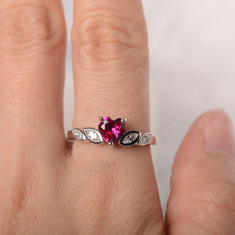 Vintage Heart Ruby Ring White Gold - LUO Jewelry