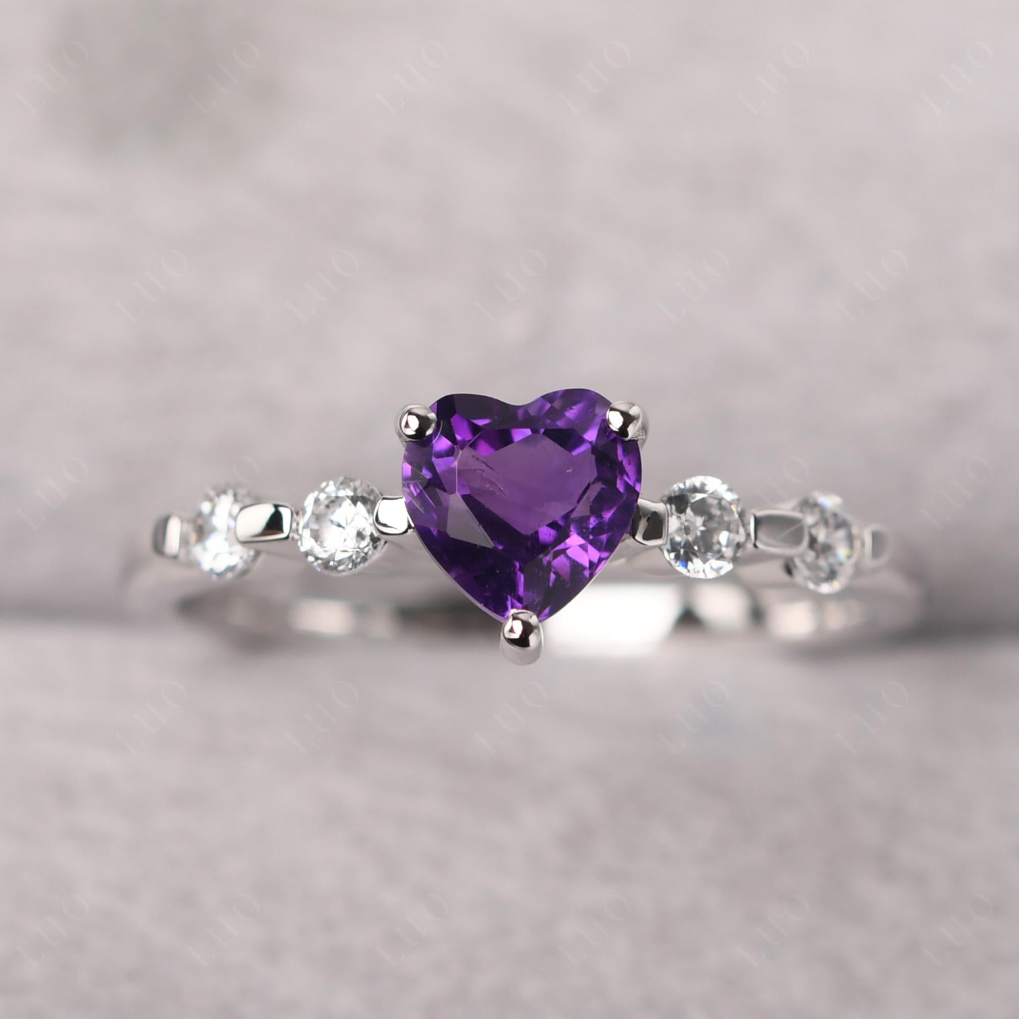 Dainty Heart Amethyst Engagement Ring - LUO Jewelry