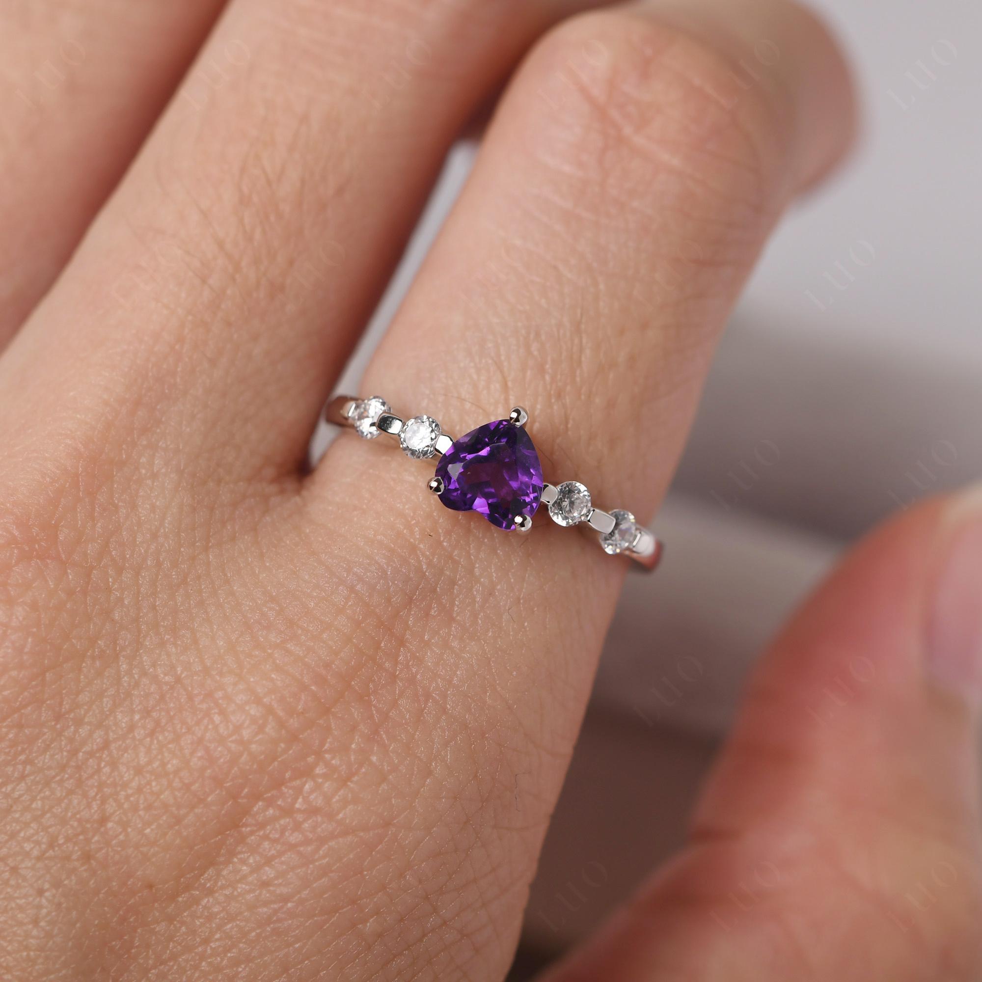 Dainty Heart Amethyst Engagement Ring - LUO Jewelry