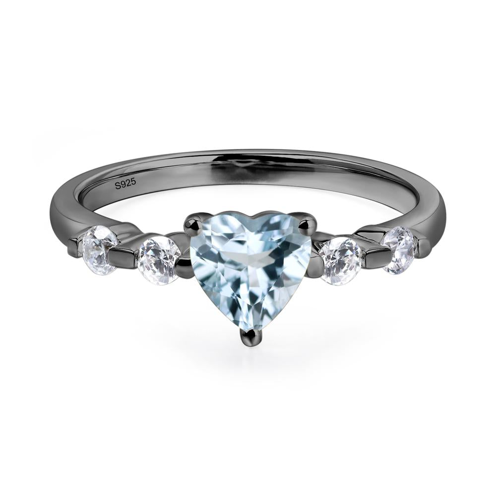 Dainty Heart Aquamarine Engagement Ring - LUO Jewelry #metal_black finish sterling silver