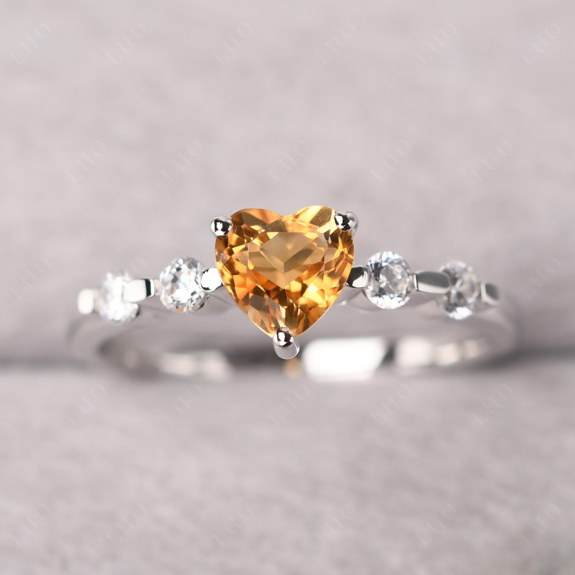 Dainty Heart Citrine Engagement Ring - LUO Jewelry