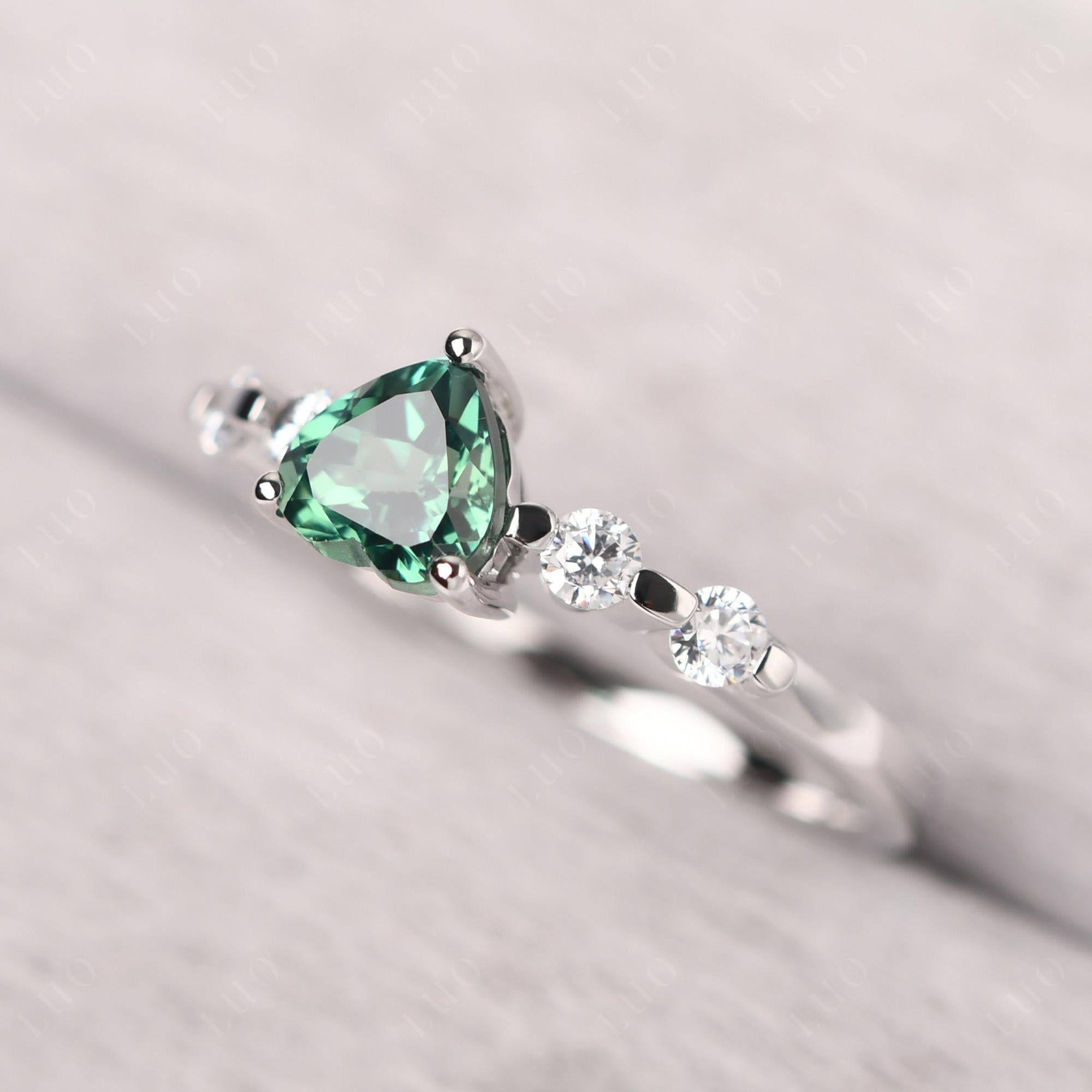 Dainty Heart Lab Green Sapphire Engagement Ring - LUO Jewelry