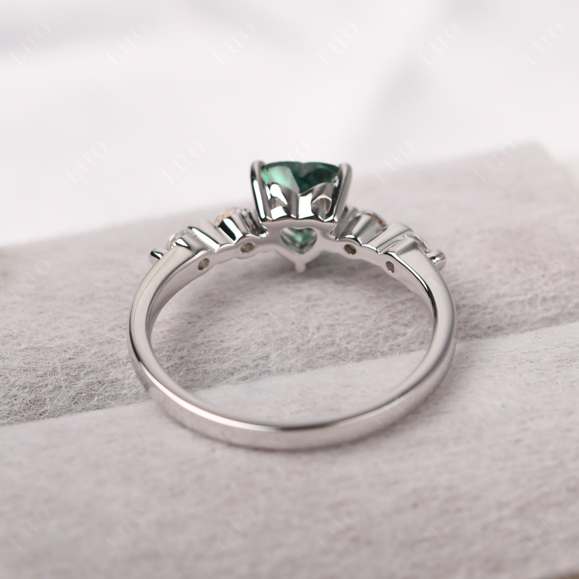 Dainty Heart Lab Green Sapphire Engagement Ring - LUO Jewelry