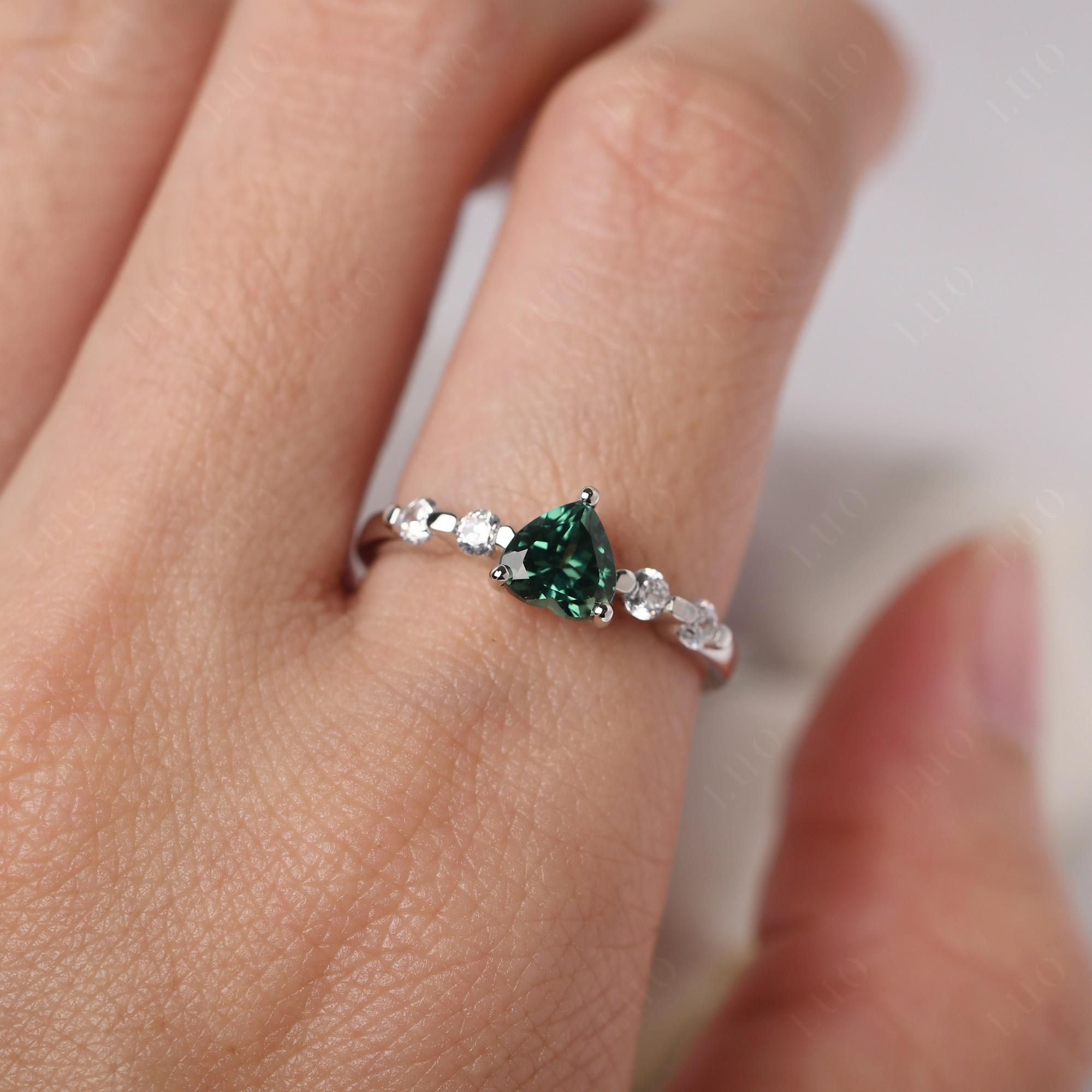 Dainty Heart Lab Green Sapphire Engagement Ring - LUO Jewelry