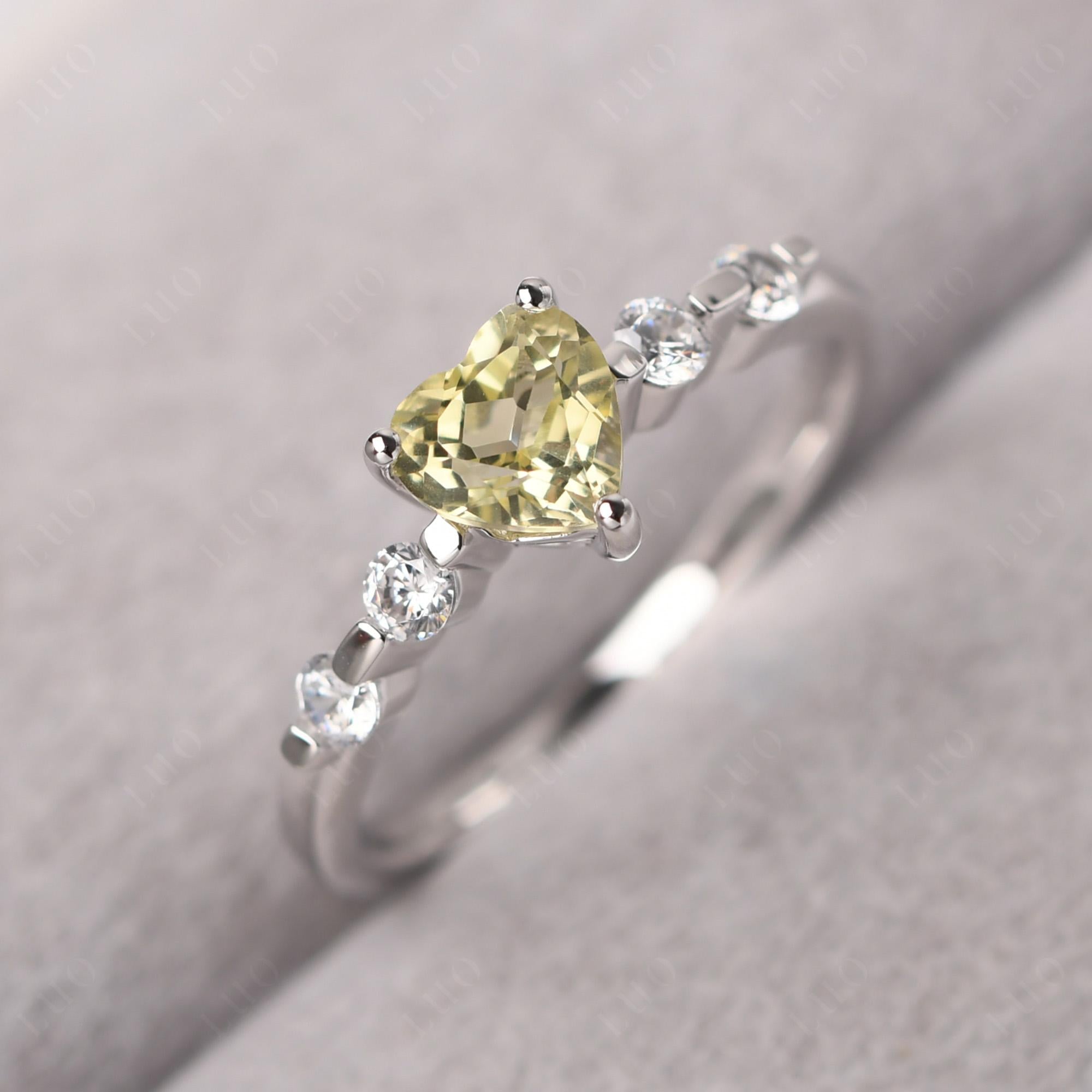 Dainty Heart Lemon Quartz Engagement Ring - LUO Jewelry