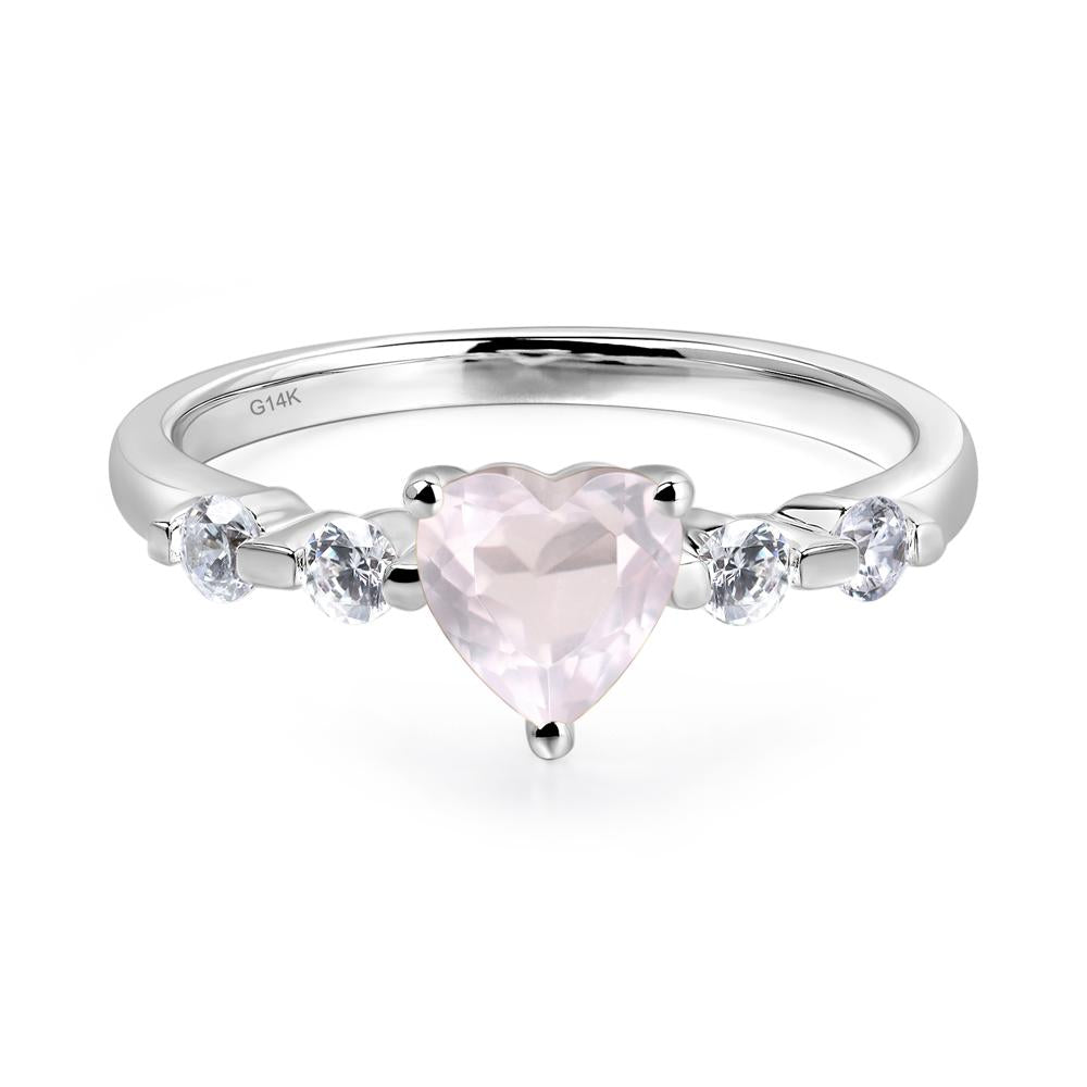 Dainty Heart Rose Quartz Engagement Ring - LUO Jewelry #metal_14k white gold
