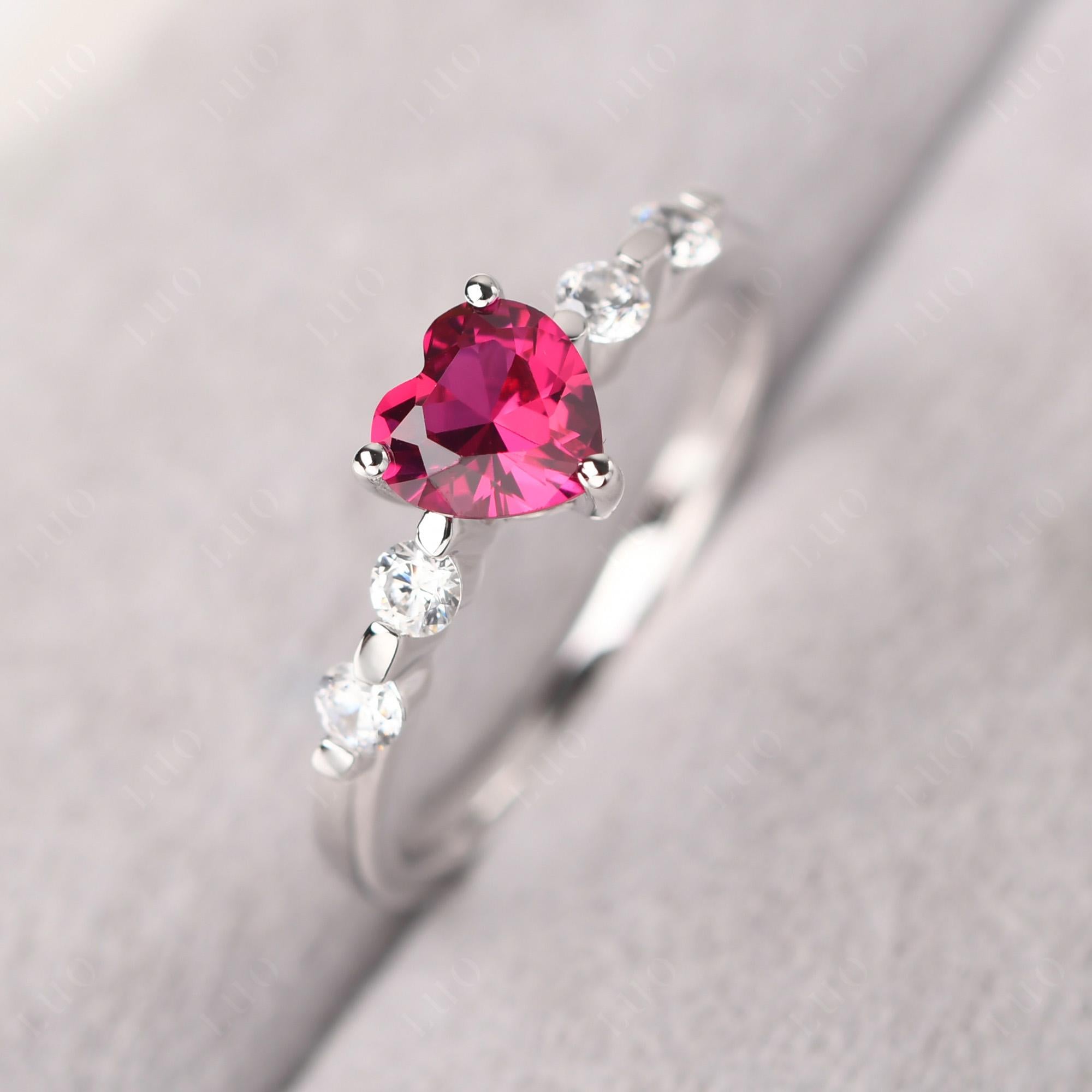 Dainty Heart Ruby Engagement Ring - LUO Jewelry