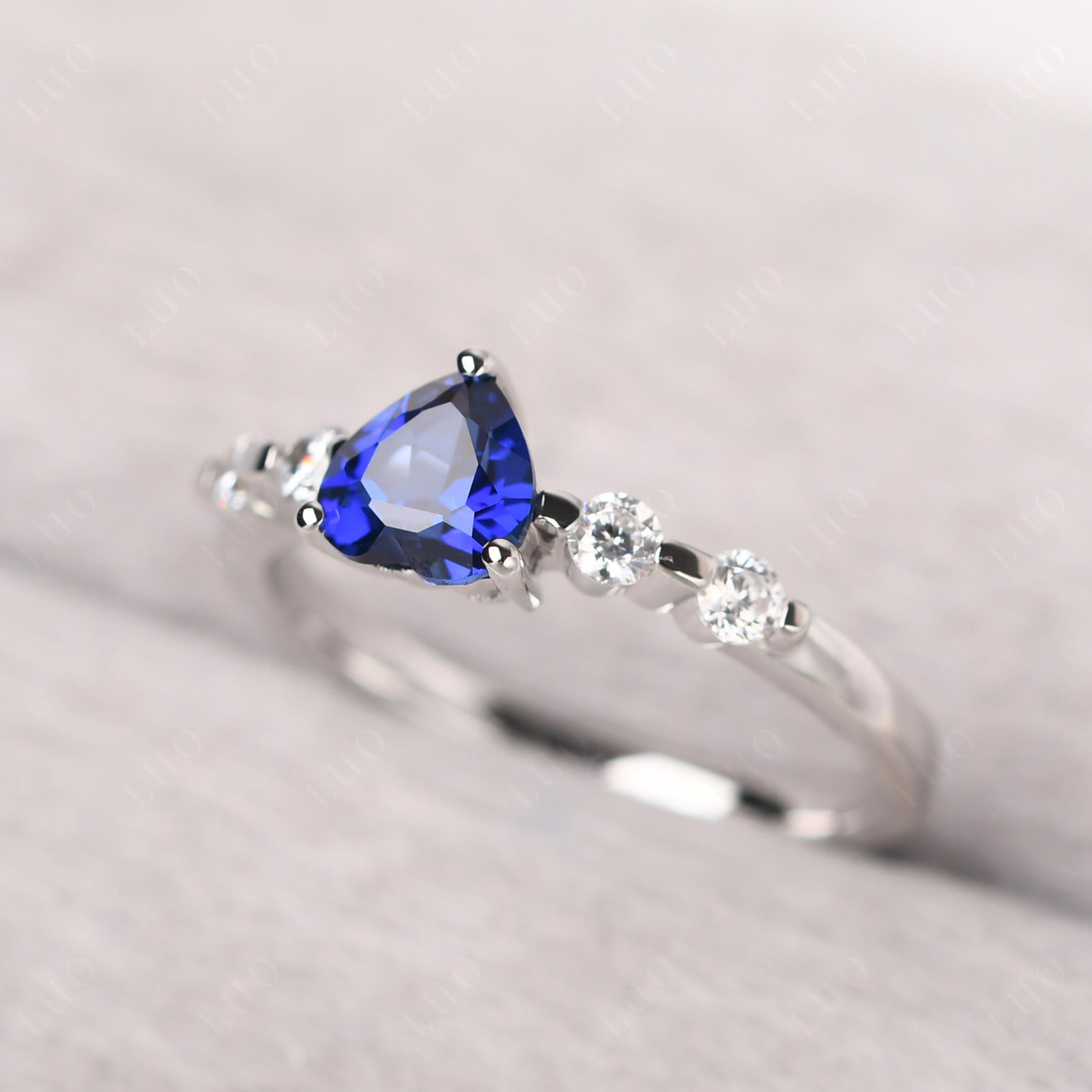 Dainty Heart Lab Created Sapphire Engagement Ring - LUO Jewelry
