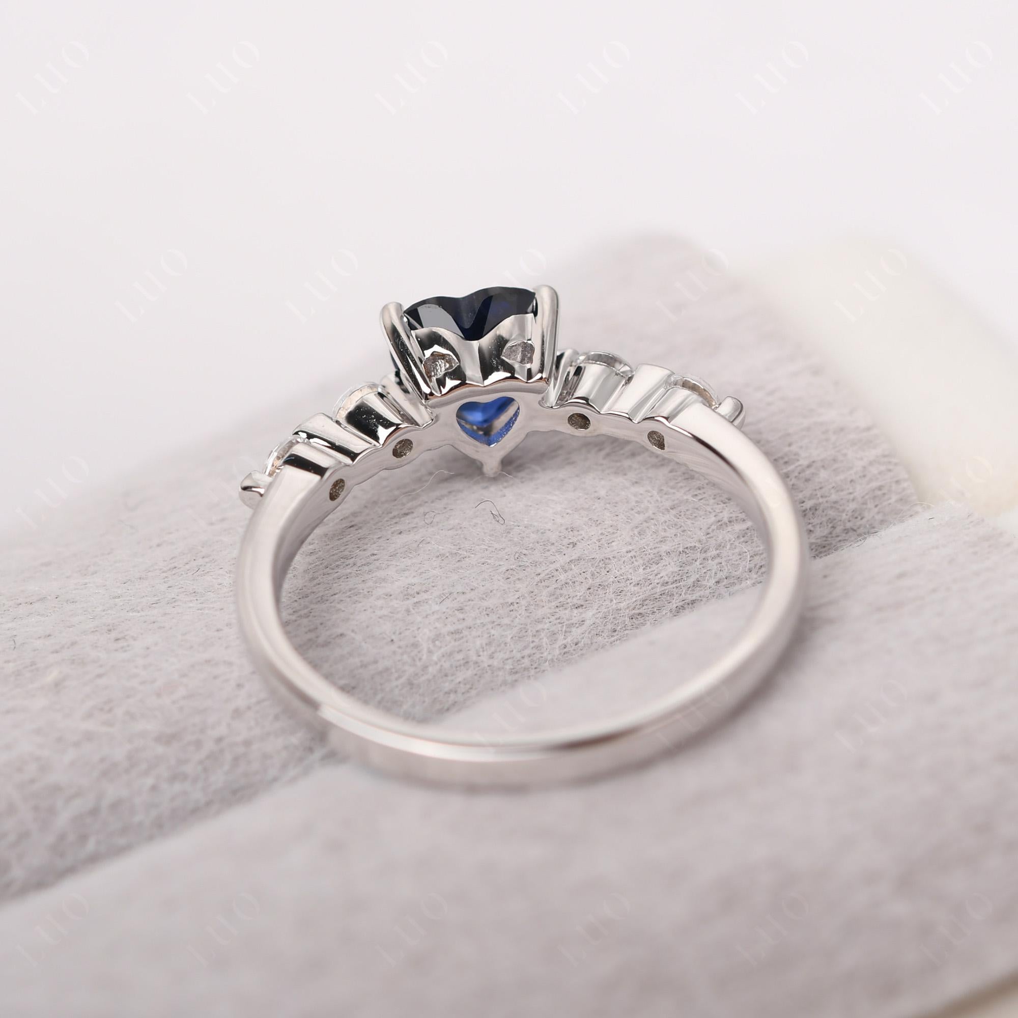 Dainty Heart Lab Created Sapphire Engagement Ring - LUO Jewelry