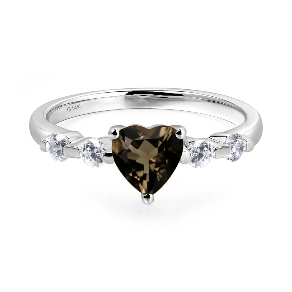 Dainty Heart Smoky Quartz Engagement Ring - LUO Jewelry #metal_14k white gold
