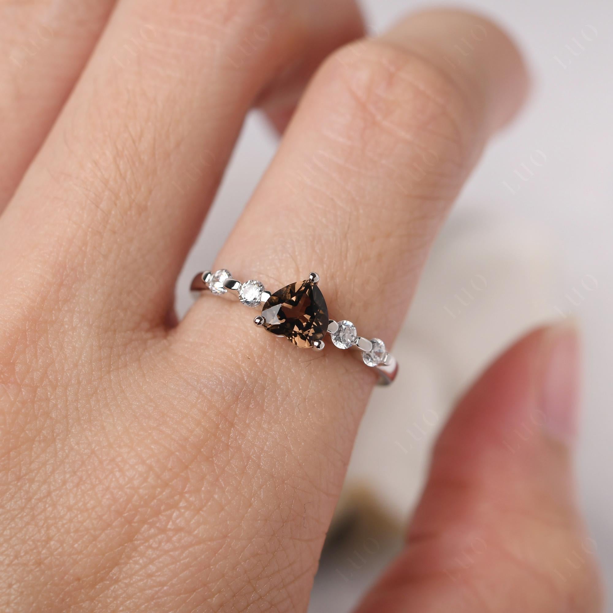 Dainty Heart Smoky Quartz Engagement Ring - LUO Jewelry