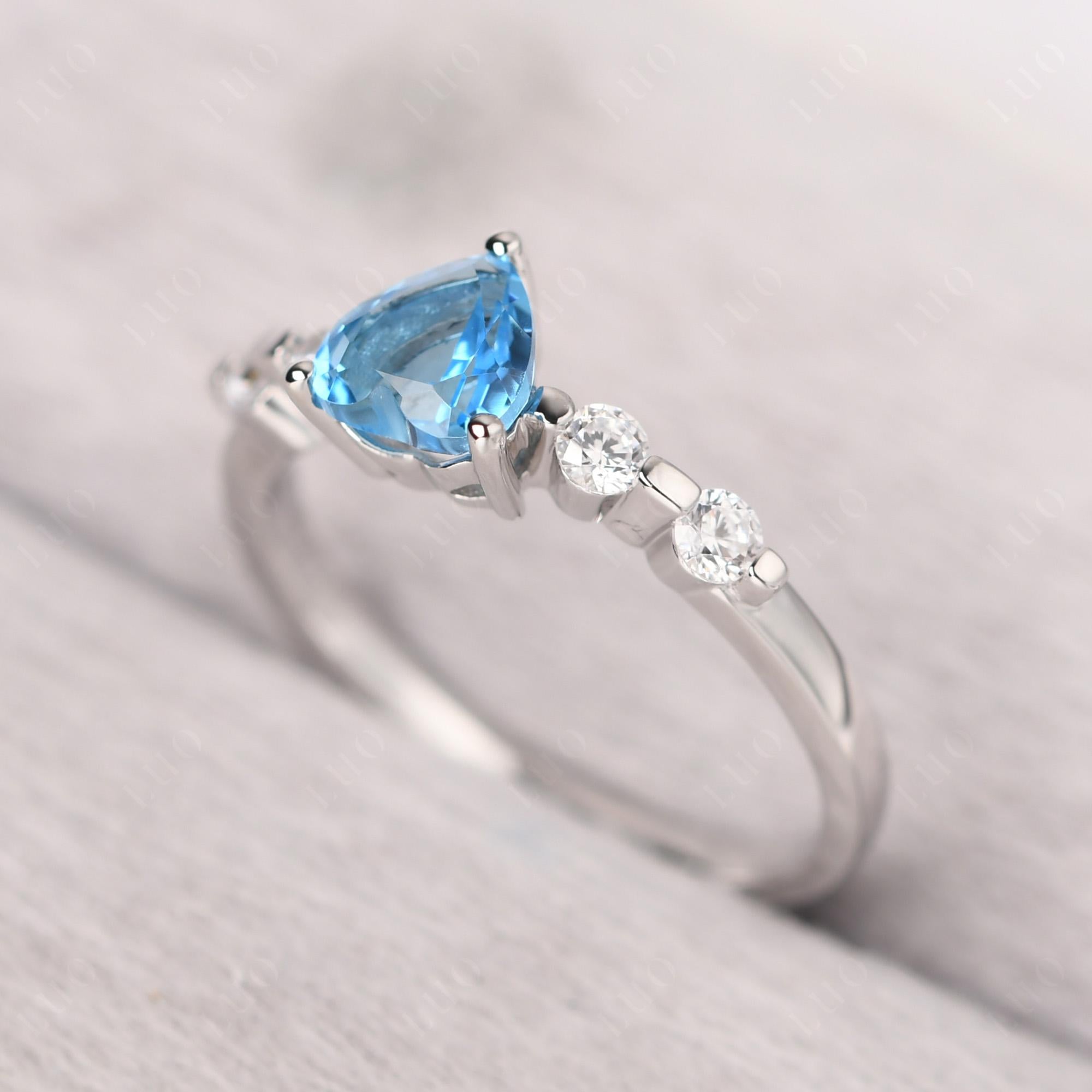Dainty Heart Swiss Blue Topaz Engagement Ring - LUO Jewelry