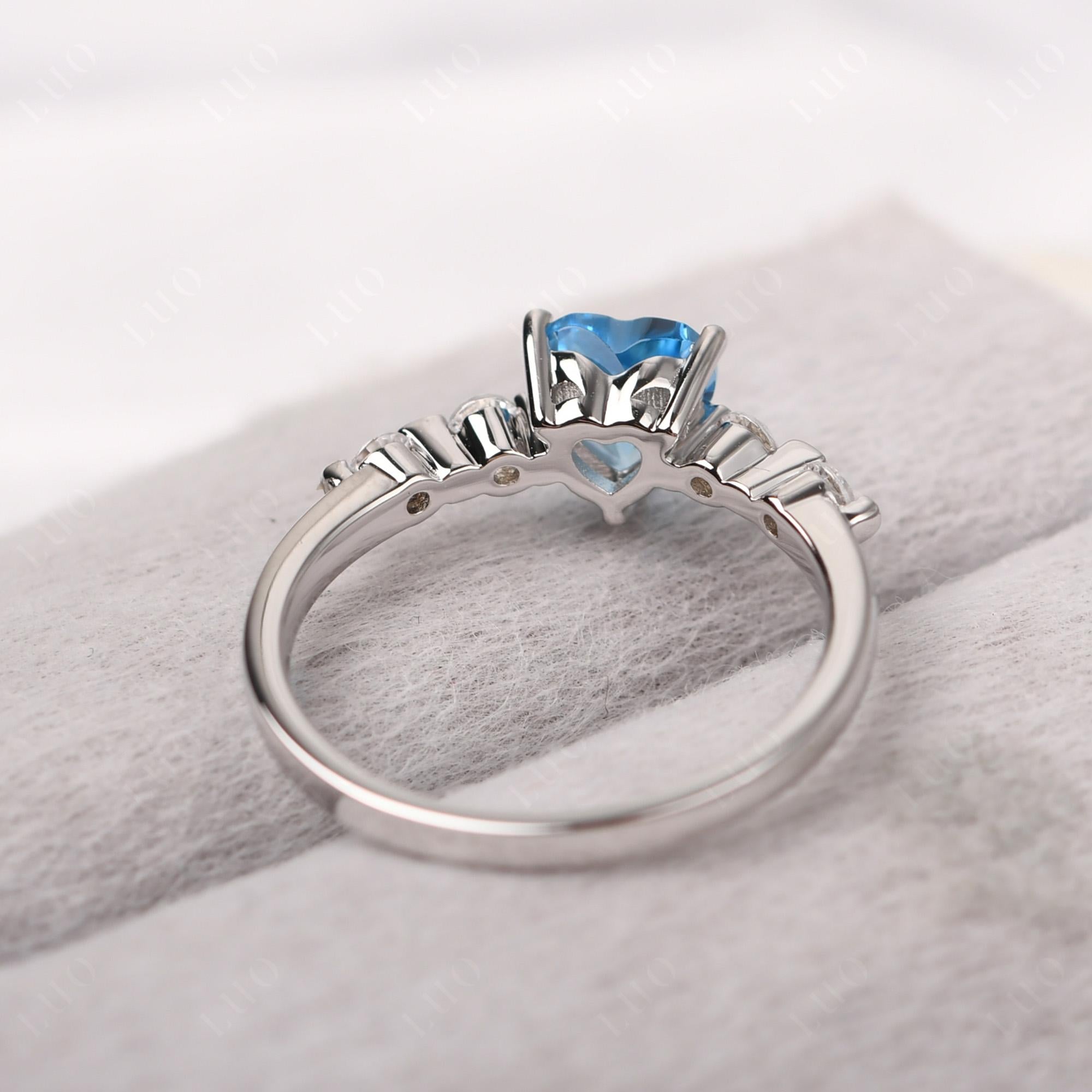 Dainty Heart Swiss Blue Topaz Engagement Ring - LUO Jewelry