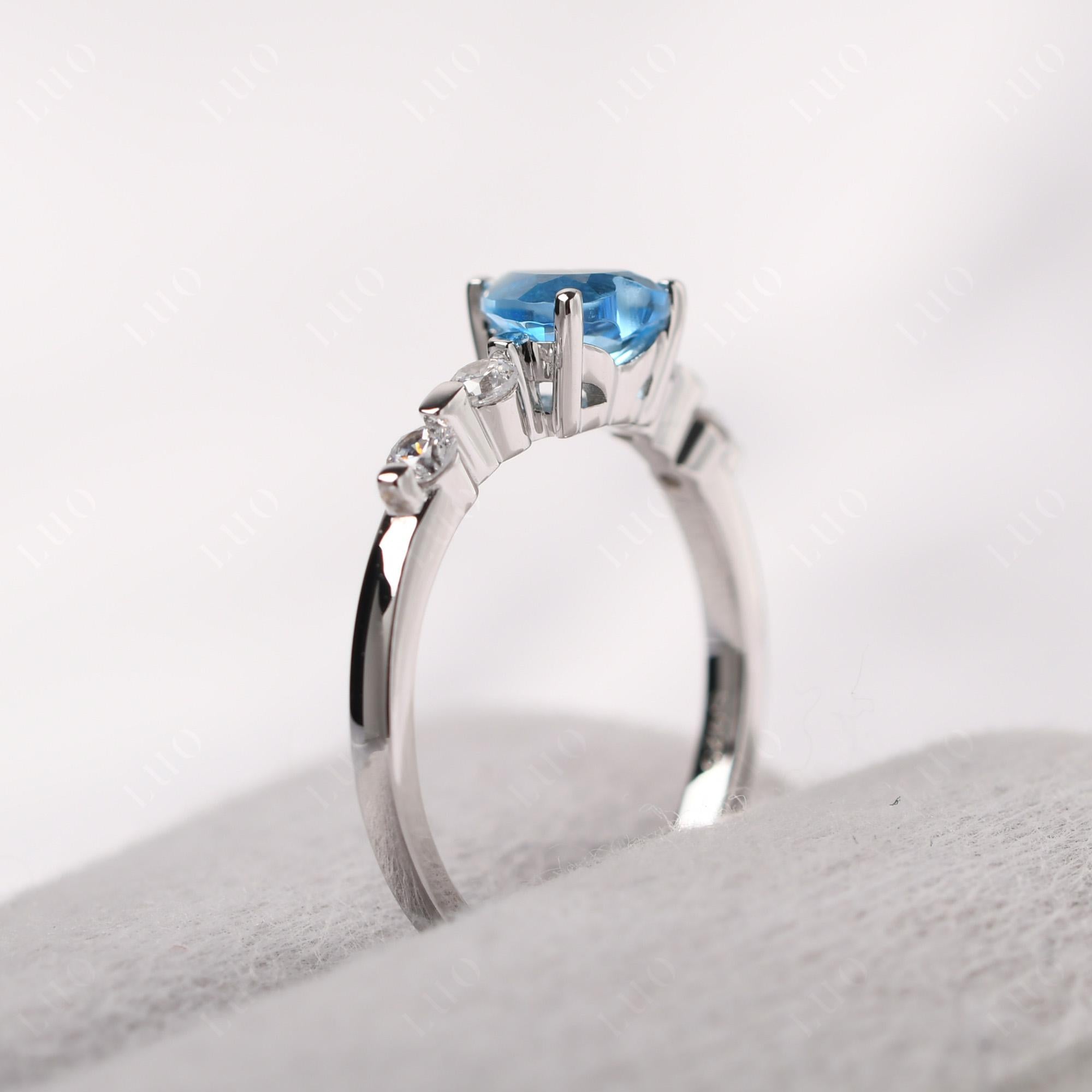 Dainty Heart Swiss Blue Topaz Engagement Ring - LUO Jewelry