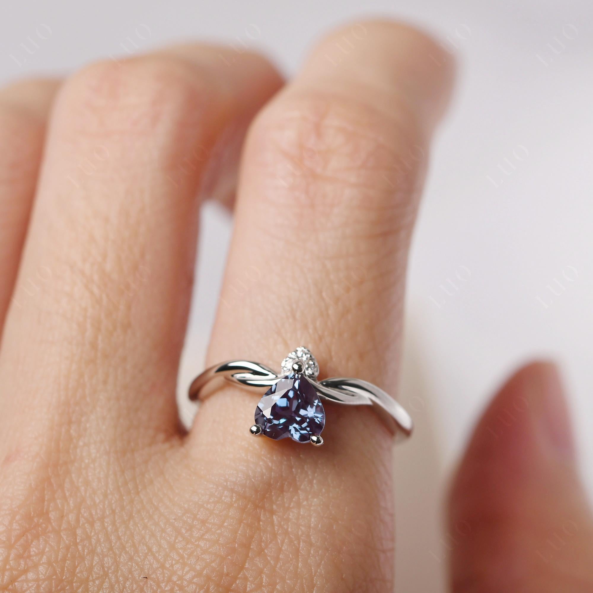 Dainty Twisted Lab Grown Alexandrite Engagement Ring - LUO Jewelry