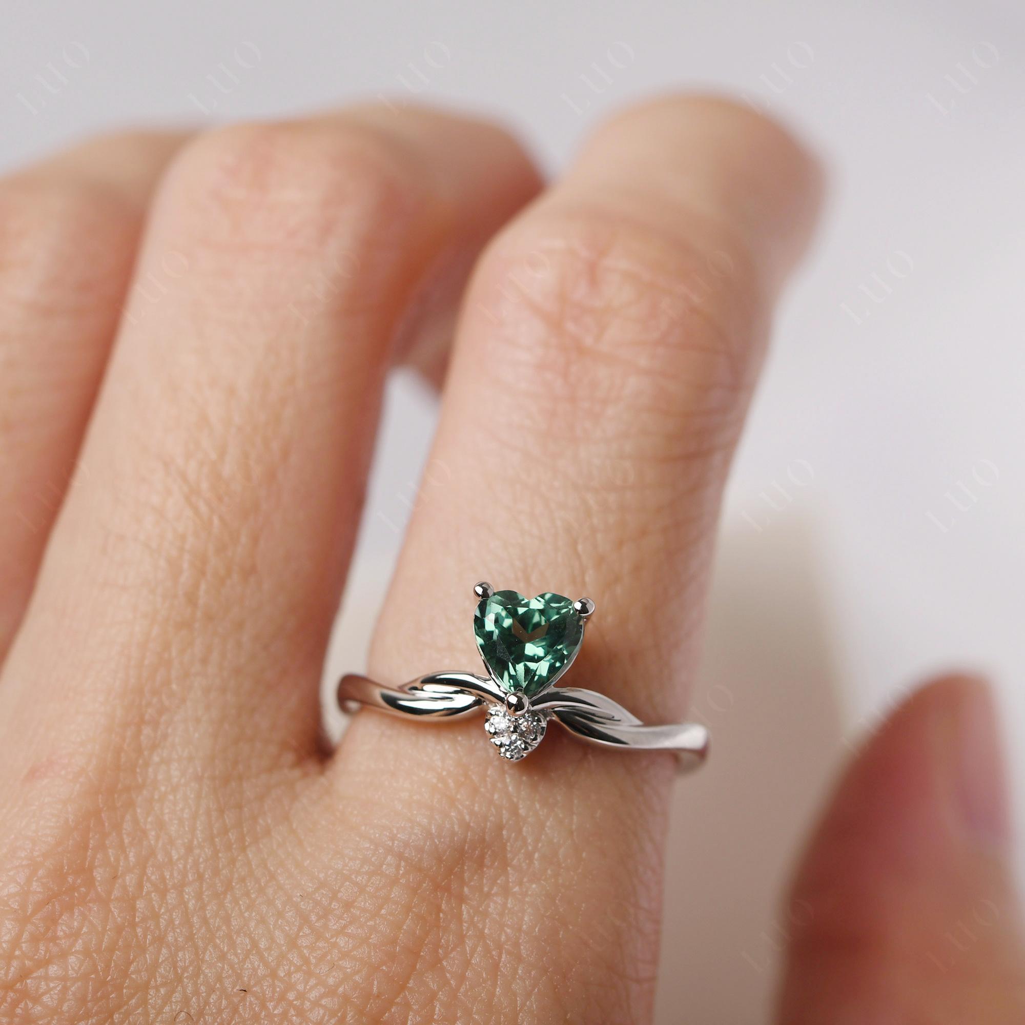 Dainty Twisted Lab Green Sapphire Engagement Ring - LUO Jewelry