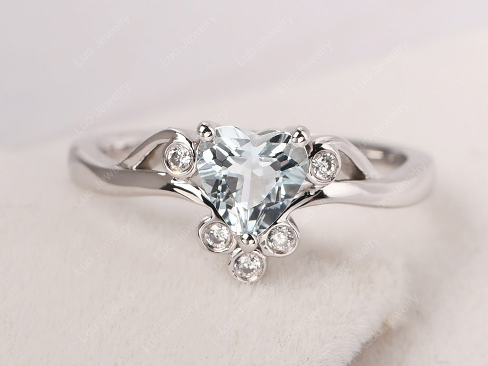 Aquamarine Heart Shaped Promise Ring - LUO Jewelry